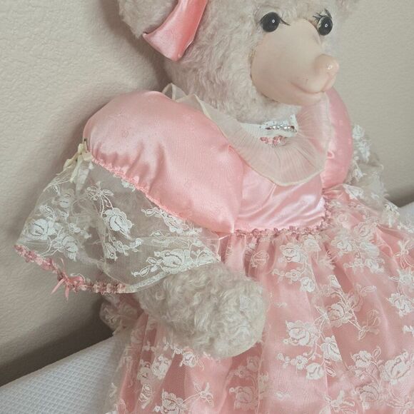 Vintage 80s Rosenbear Teddy Bear Pink Dress Articulated Large Artist Signed TLC - Picture 5 of 14